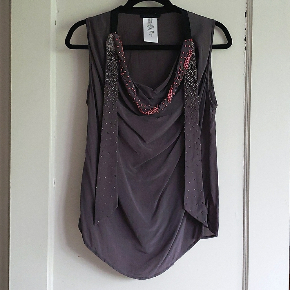 PINKO 100% Silk Beaded and Jeweled Tank Top